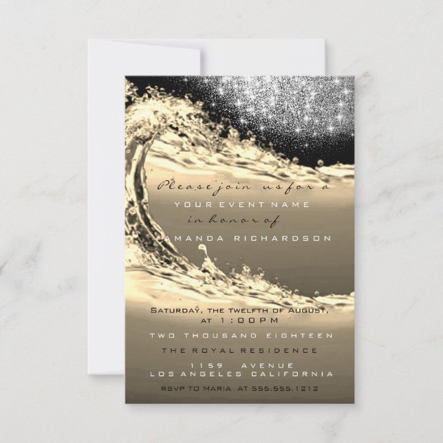 Convite Waves Sepia Bridal Abstrato Surpresa Aniversário (Frente)