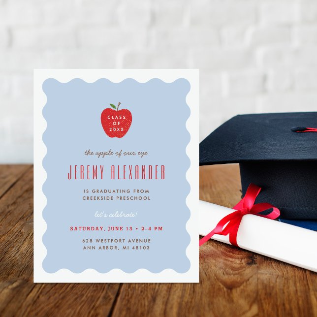 Convite Wavy Apple Preschool Graduation Party Invitation (Criador carregado)