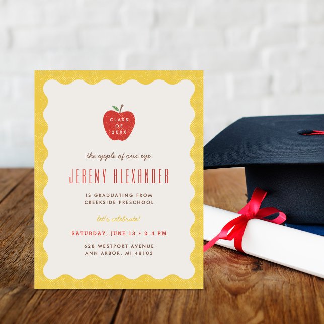 Convite Wavy Apple Preschool Graduation Party Invitation (Criador carregado)