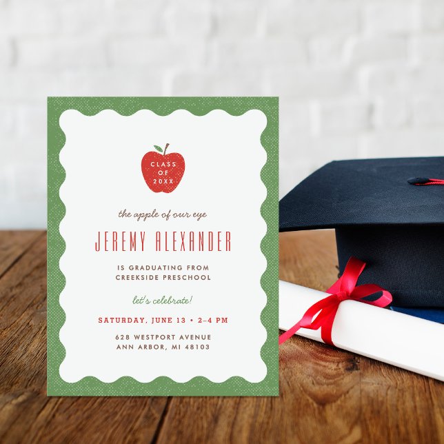 Convite Wavy Apple Preschool Graduation Party Invitation (Criador carregado)