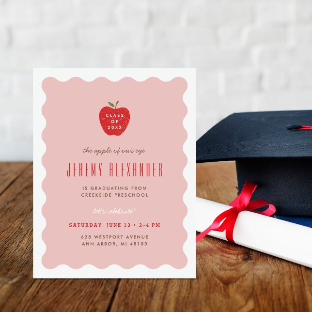 Convite Wavy Apple Preschool Graduation Party Invitation (Criador carregado)