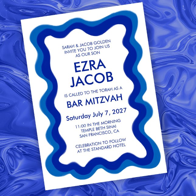 Convite Wavy Frame Moderno, Bar Personalizado de Chic, Bat (Wavy Frame Modern Chic Custom Bar Bat Mitzvah Invitation
)