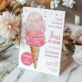 Convite We All Scream FOUR Ice Cream Birthday Party Invite