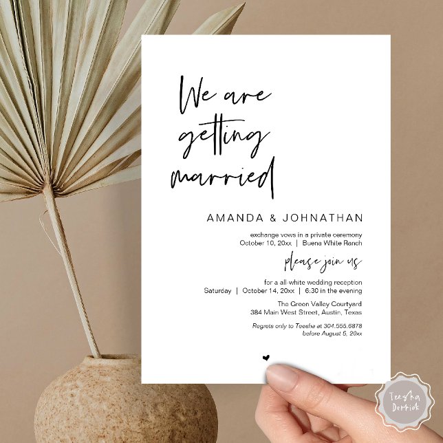 Convite We are getting married, Modern Wedding Celebration (Modern Minimal Reception, "We are getting married" Invitation Card in Black and white)