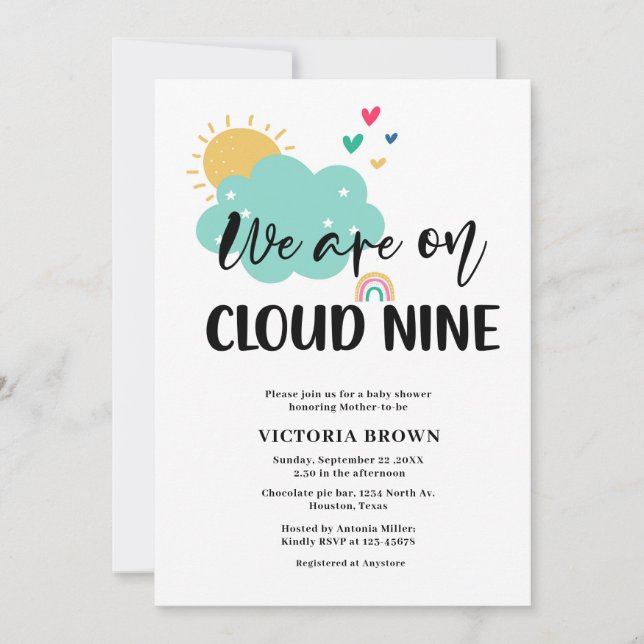 Convite We are on Cloud NIne Baby Shower Invitation (Frente)