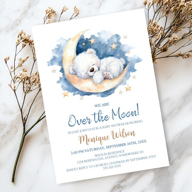 Convite We are Over the Moon Teddy Bear Baby Shower (Criador carregado)