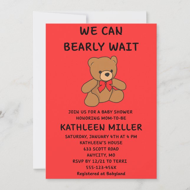 Convite We Can Bearly Wait Baby Shower (Frente)