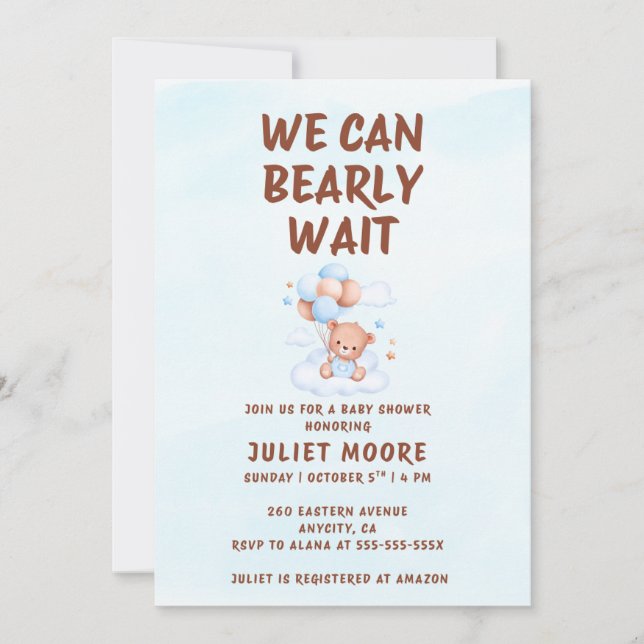 Convite We Can Bearly Wait Baby Shower (Frente)