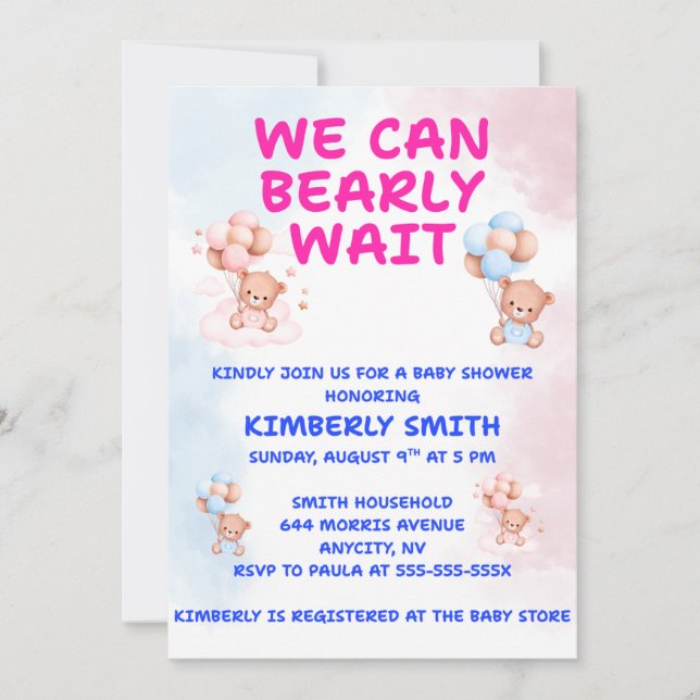 Convite We Can Bearly Wait Baby Shower (Frente)