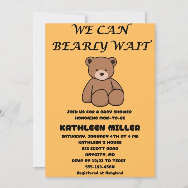 Convite We Can Bearly Wait Baby Shower (Frente)