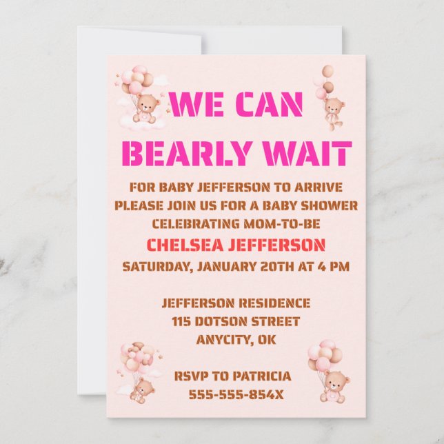 Convite We Can Bearly Wait Baby Shower (Frente)