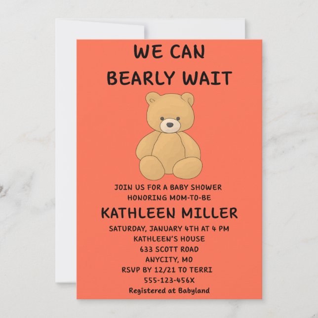 Convite We Can Bearly Wait Baby Shower (Frente)