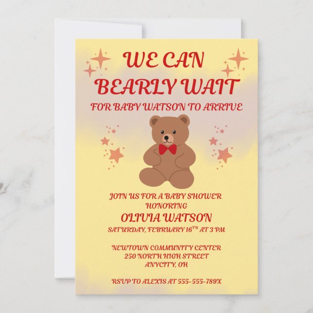Convite We Can Bearly Wait Baby Shower (Frente)
