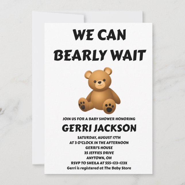 Convite We Can Bearly Wait Baby Shower  (Frente)
