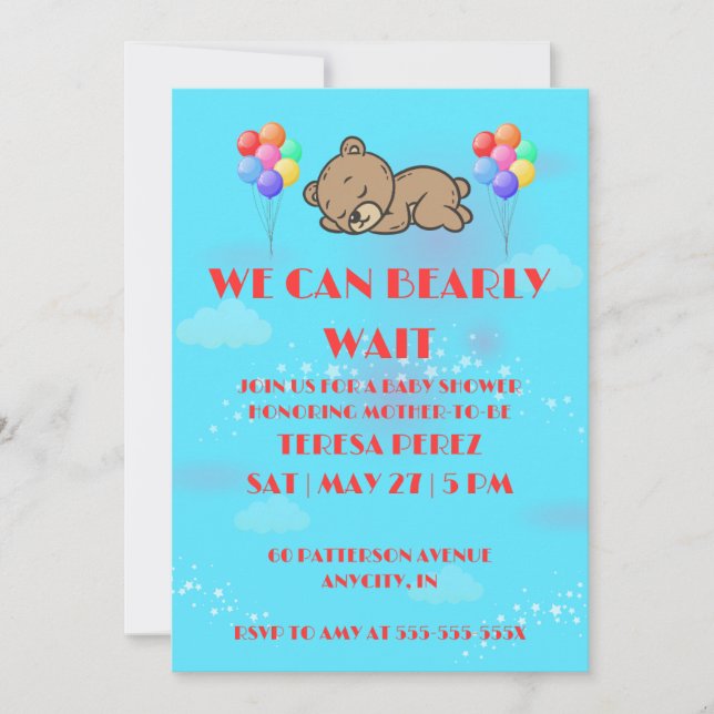 Convite We Can Bearly Wait Baby Shower (Frente)