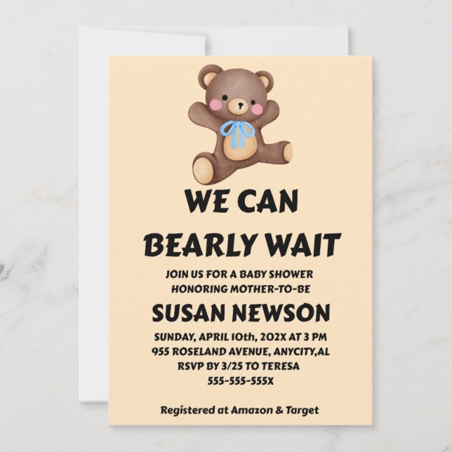 Convite We Can Bearly Wait Baby Shower (Frente)