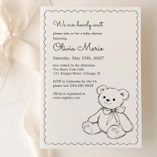 Convite "We Can Bearly Wait" Baby Shower Gender Neutral