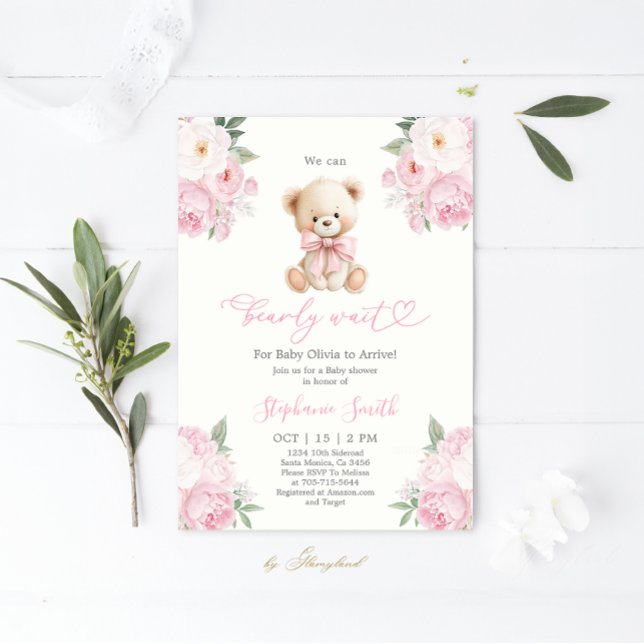 Convite We can Bearly wait Baby Shower Girl Invitation (Criador carregado)