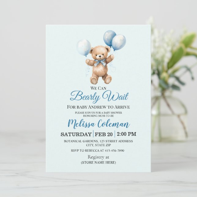 Convite We Can Bearly Wait Baby Shower  Invitation (Em pé/Frente)