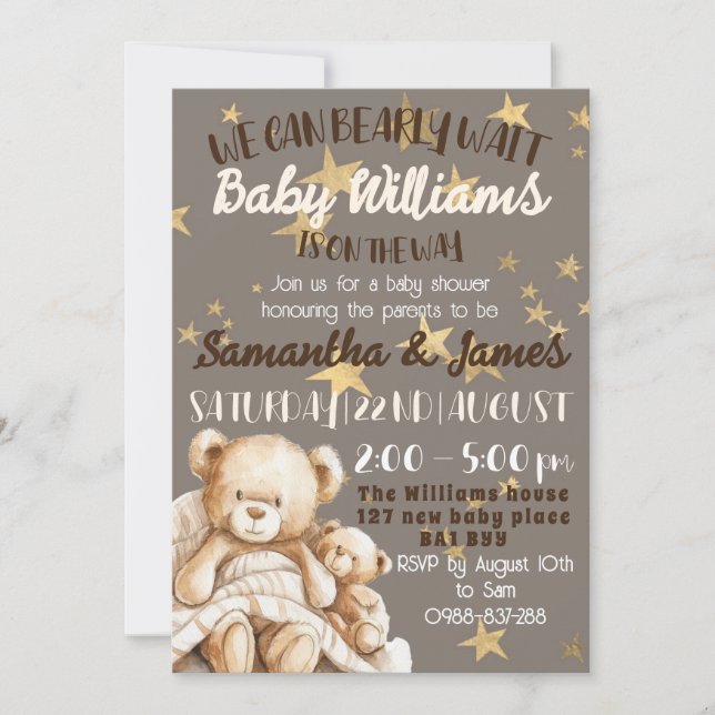 Convite We can bearly wait baby shower invitation (Frente)
