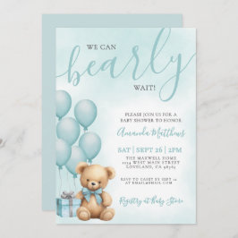 Convite We Can Bearly Wait Blue Bear Baby Shower