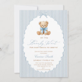 Convite We Can Bearly Wait blue bow Boy Baby Shower