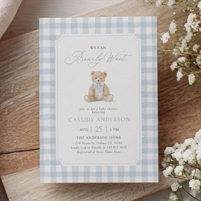 Convite We Can Bearly Wait Blue Teddy Bear Baby Shower (Criador carregado)