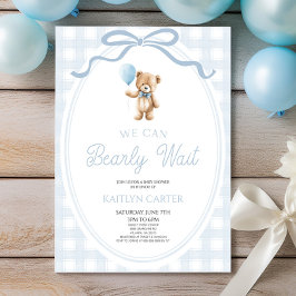 Convite We Can Bearly Wait Blue Teddy Bear Baby Shower