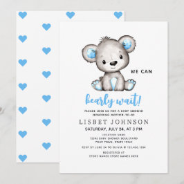 Convite We Can Bearly Wait Blue Teddy Bear Baby Shower