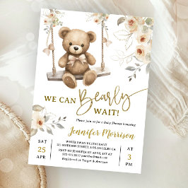 Convite We Can Bearly Wait Boho Teddy Bear Baby Shower