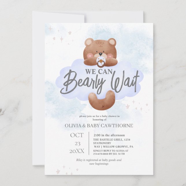 Convite We Can Bearly Wait Boy Baby Shower Invitation (Frente)