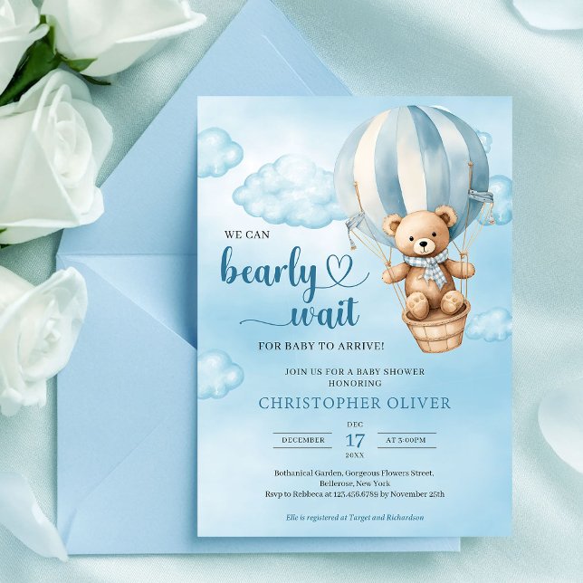 Convite We can bearly wait boy baby shower invitation (We can bearly wait boy baby shower invitation)