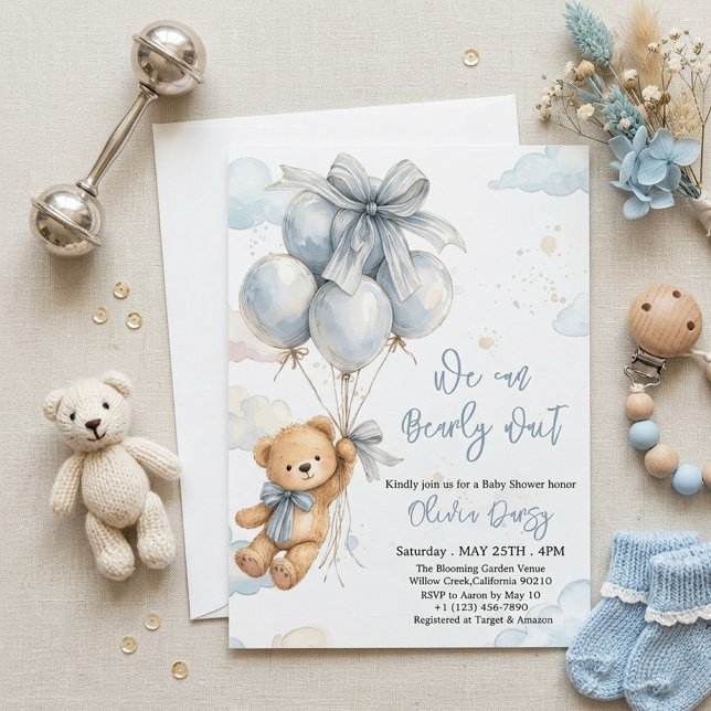 Convite We Can Bearly Wait Boy Baby Shower Invitation (Criador carregado)