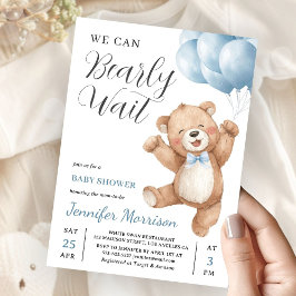 Convite We Can Bearly Wait Boy Teddy Bear Baby Shower