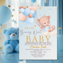 We Can Bearly Wait Cute Bear Boy Baby Shower