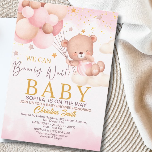 Convite We Can Bearly Wait Cute Bear Girl Baby Shower (Criador carregado)