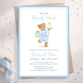Convite We Can Bearly Wait Cute Blue Boy Teddy Baby Shower