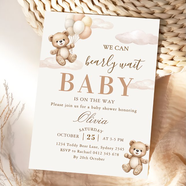 Convite We Can Bearly Wait Elegant Teddy Baby Shower (Criador carregado)