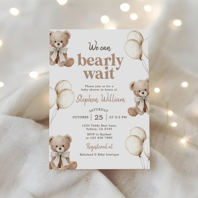 Convite We Can Bearly Wait Elegant Teddy Bear Baby Shower (Criador carregado)