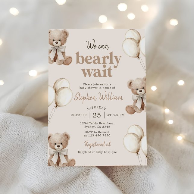 Convite We Can Bearly Wait Elegant Teddy Bear Baby Shower (Criador carregado)