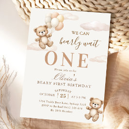 Convite We Can Bearly Wait Elegant Teddy Birthday