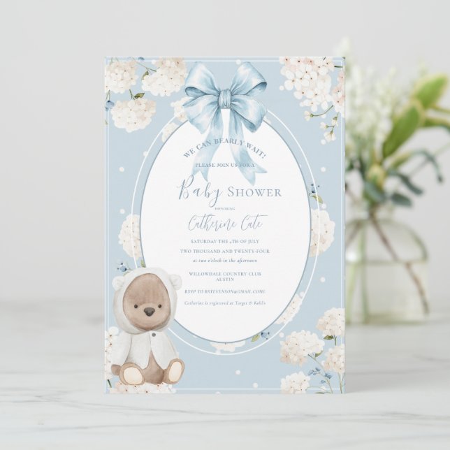 Convite We Can Bearly Wait Floral Whimsical Baby Shower (Em pé/Frente)