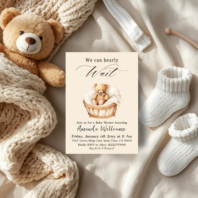 Convite We Can Bearly Wait Gender Neutral Bear Baby Shower (Criador carregado)