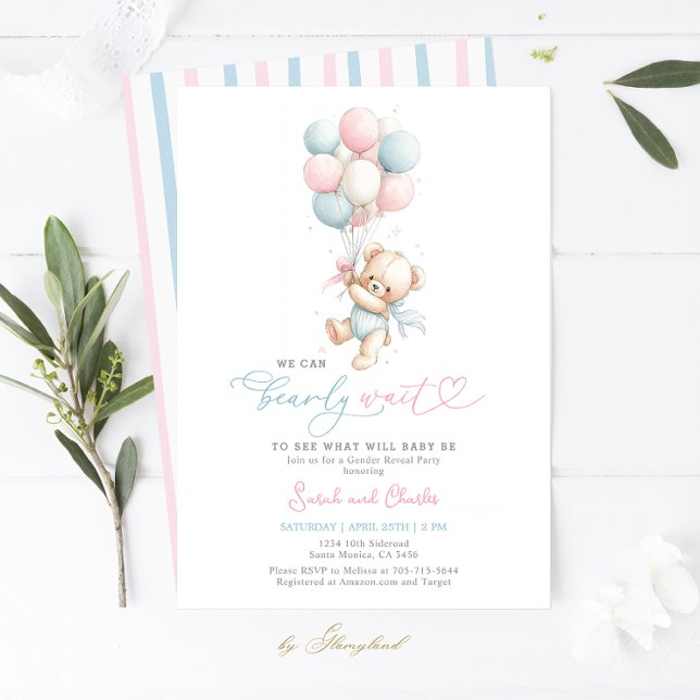 Convite We Can Bearly Wait Gender Reveal Baby Shower  (Criador carregado)