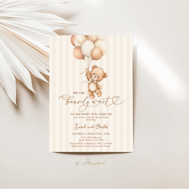 Convite We Can Bearly Wait Gender Reveal Neutral colors (Criador carregado)