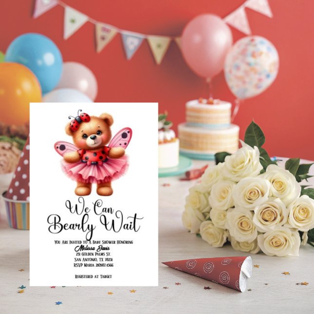 Convite We Can Bearly Wait Girl Baby Shower Invitation (Personalize this darling We Can Bearly Wait Girl Baby Shower Invitation.)