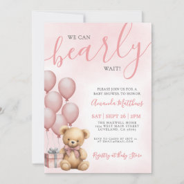 Convite We Can Bearly Wait Girl Pink Bear Baby Shower