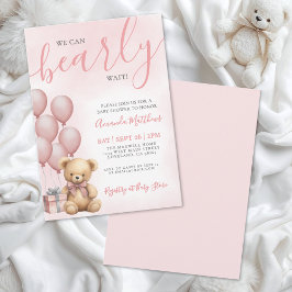 Convite We Can Bearly Wait Girl Pink Bear Baby Shower