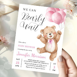 Convite We Can Bearly Wait Girl Teddy Bear Baby Shower