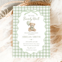 We Can Bearly Wait Green Teddy Bear Baby Shower